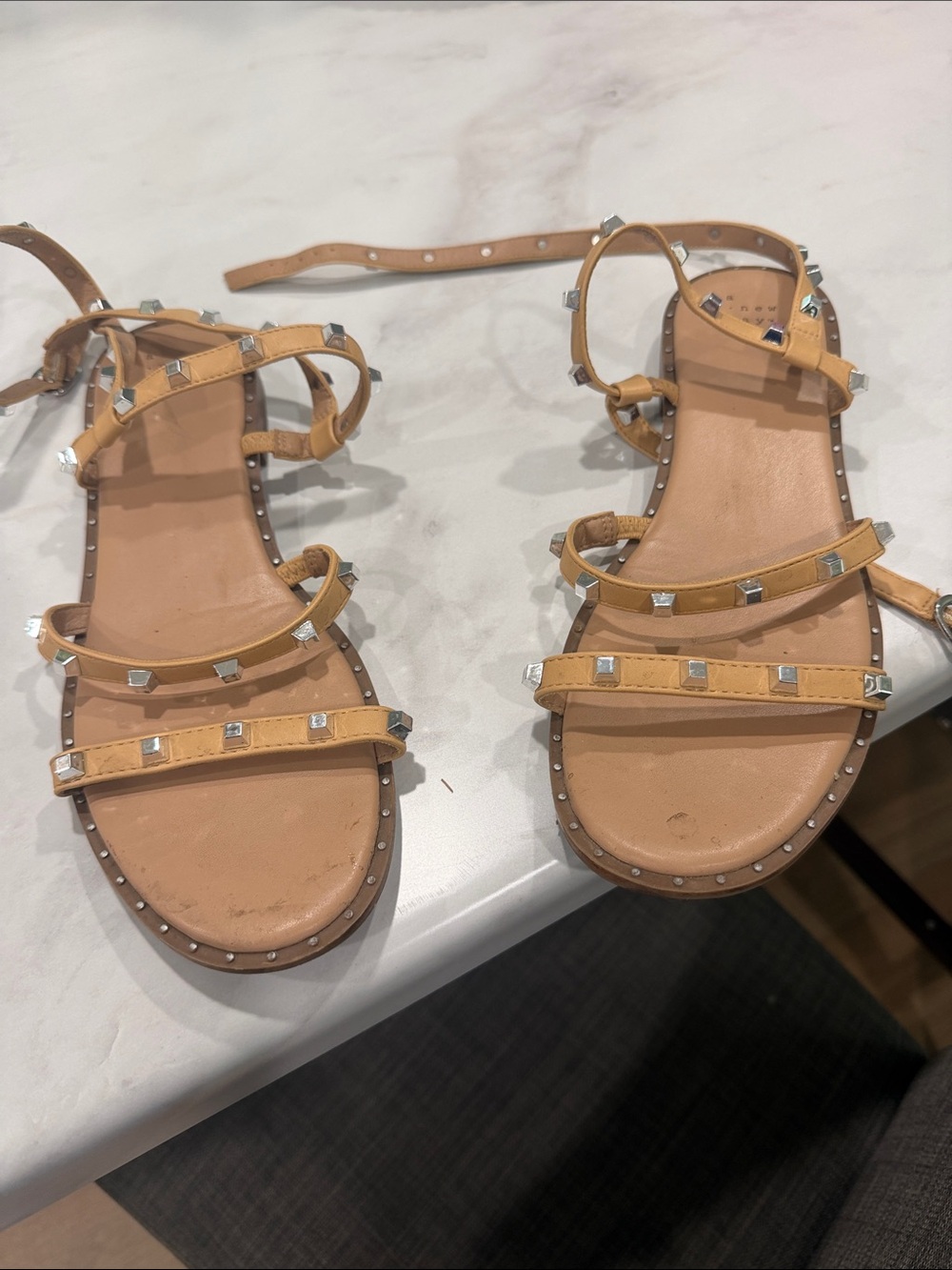 a new day Tan Studded Strappy Flat Sandals